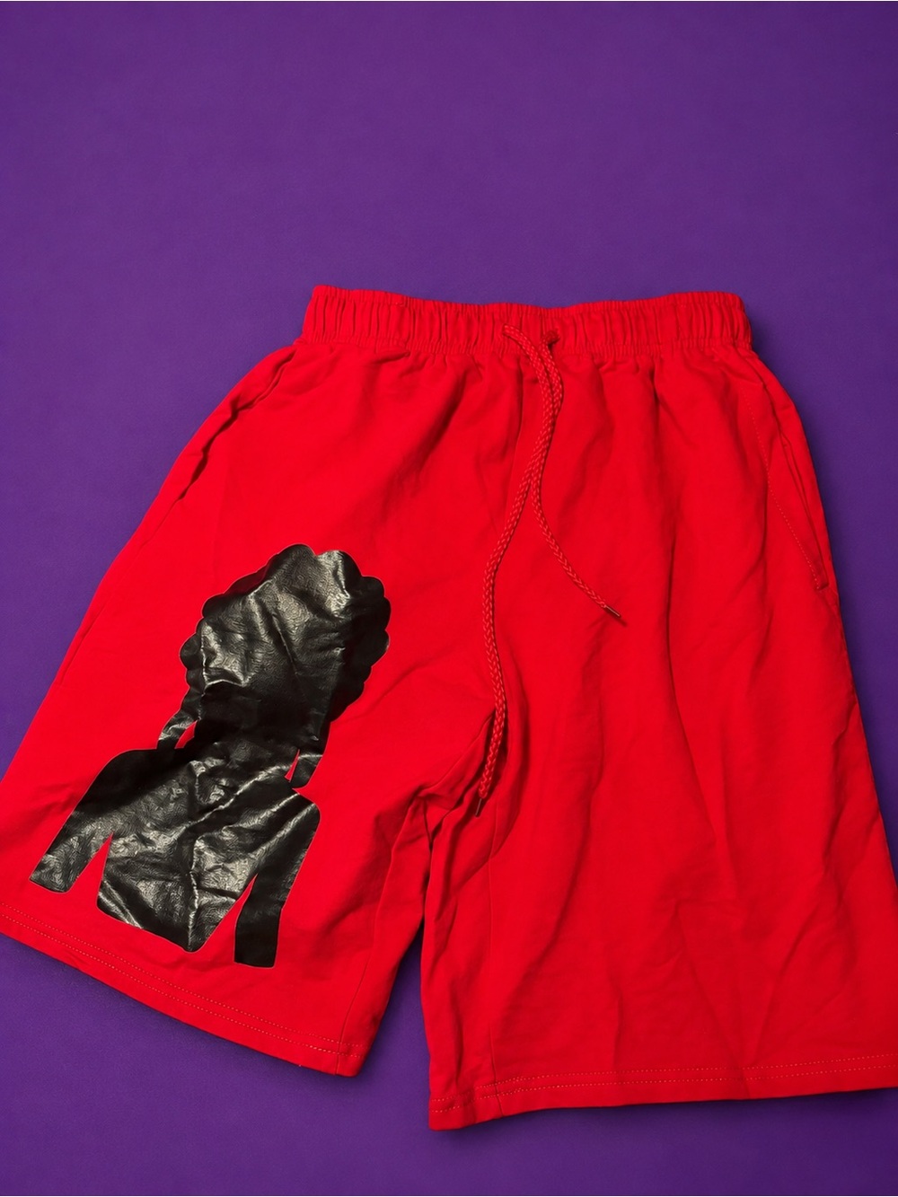 Red Men’s Drawstring Shorts with Black Graphic